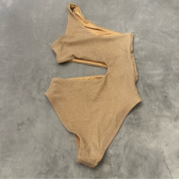 new! Beach Riot Celine shine sparkle gold one shoulder swimsuit 27952 - Picture 8 of 11